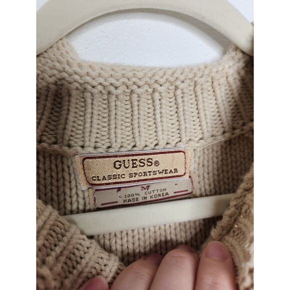 Vintage Guess Classic Sportswear Mock Neck Sweater Cotton Cream Tan Medium - Picture 4 of 5
